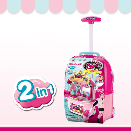 Trolley Valigia Trucchi Bambina Kit Set di Bellezza Accessori Gioco 2in1 Mobile