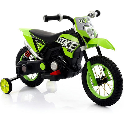 Moto Motocicletta Elettica per Bambini Cross Verde ruote in Gomma Minimoto 6V