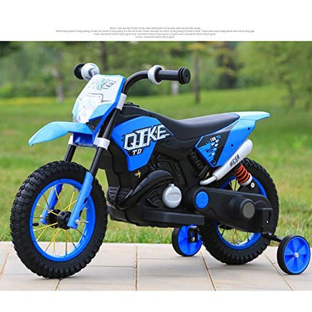 Moto Motocicletta Elettica per Bambini Cross Blu ruote in Gomma Minimoto 6V
