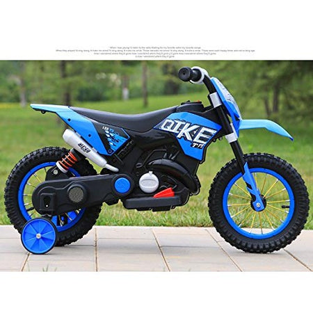 Moto Motocicletta Elettica per Bambini Cross Blu ruote in Gomma Minimoto 6V