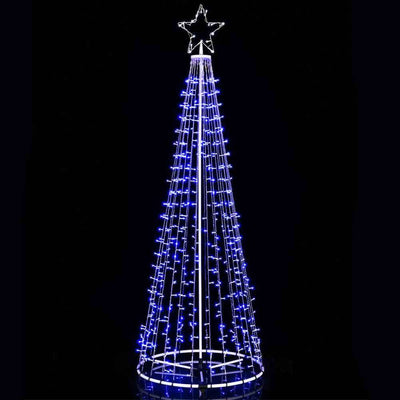 Albero Natale Luminoso 224 cm 592 LED BLU 8 Giochi Luce in Metallo per Esterno