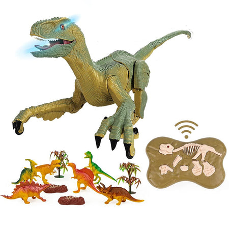 Dinosauro Telecomandato Giocattolo Velociraptor Ricaricabile Luce Led e Ruggito