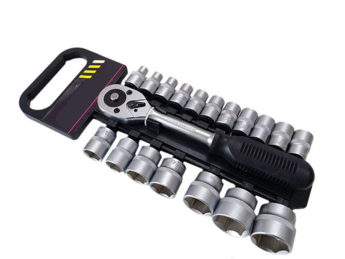 SERIE CHIAVE A CRICCHETTO REVERSIBILE 1/2 KIT DA 19PZ CON BUSSOLE ESAGONALI Fai da te/Utensili elettrici e a mano/Utensili a mano/Bussole e set di bussole/Corredi di bussole/Standard Trade Shop italia - Napoli, Commerciovirtuoso.it