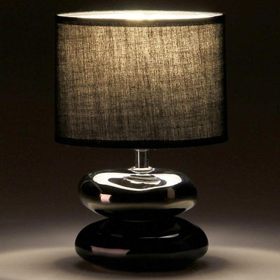 Lampada da Tavolo Lume Comodino in Ceramica Tessuto Nero Design Moderno Abatjour