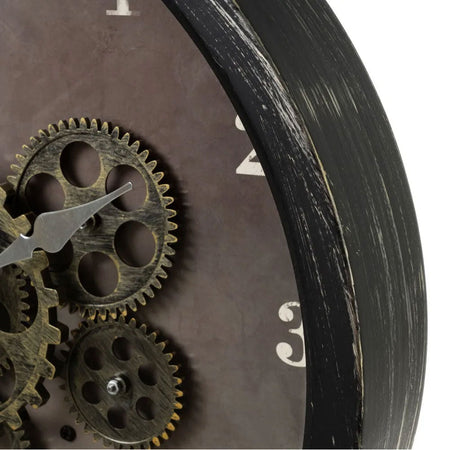 Orologio Vintage da Parete Colore Nero con Ingranaggi Esposti Stile Industriale