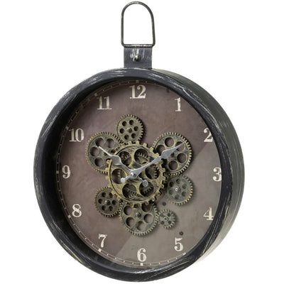 Orologio Vintage da Parete Colore Nero con Ingranaggi Esposti Stile Industriale