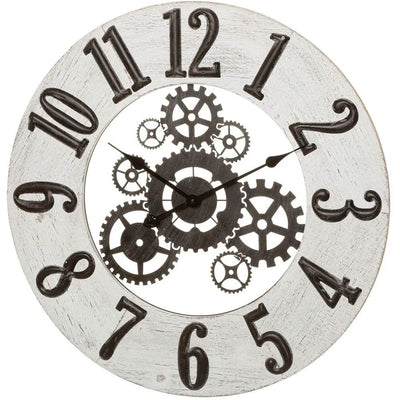 Orologio da Parete Bianco con Ingranaggi Esposti Stile Industriale diametro 68cm