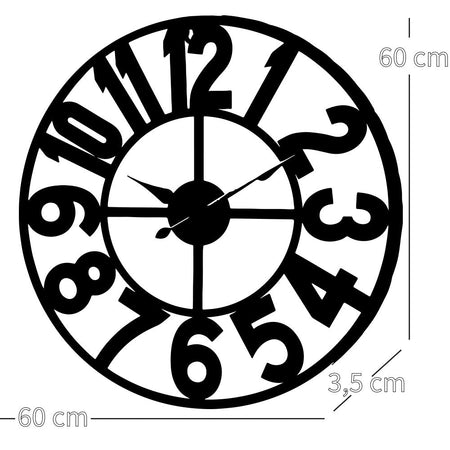 Orologio da Parete Silenzioso Nero in Metallo Design Contemporaneo 60x60x3,5 cm