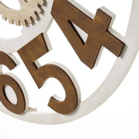 Orologio da Parete Grande Bianco 70x5x70 cm Ingranaggi Esposti Stile Industriale