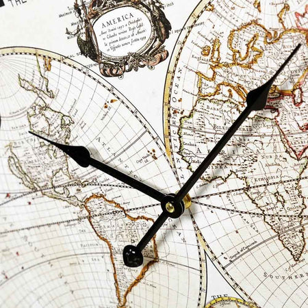 Orologio da Parete Legno Numeri Romani Nero e Beige Decorazione Mappa Geografica