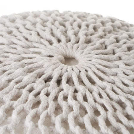 Pouf Poggiapiedi Tessuto a maglia Tondo Bianco e Grigio Fodera Rimovibile 45 cm