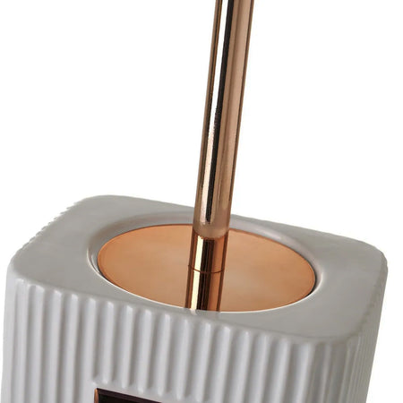 Portascopino da Bagno con Spazzolone Moderno in Ceramica Oro e Bianco 15x12x32cm