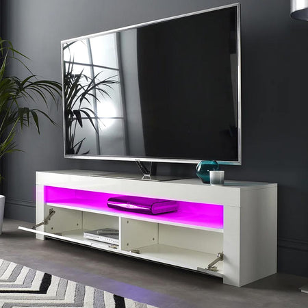 Mobile TV Porta Televisore con Luci LED Telecomando Design Moderno 2 Ante Bianco