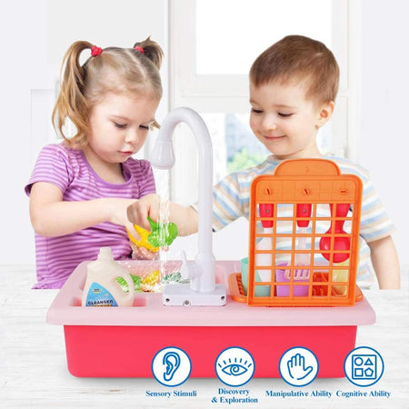 Lavandino Rubinetto Cucina Giocattolo Bambini Funzionante ad Acqua con Accessori