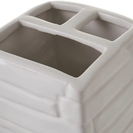 Set 3 Pezzi da Bagno Ceramica Dispenser Porta Spazzolini Bicchiere Bianco Silver
