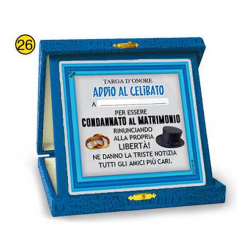 Targa Addio al Celibato  Condannato al Matrimonio  Blu Premio Targa 1° Premio Addio Al Celibato Festa Addio al Celibato Uomo Salute e cura della persona/Erotismo e contraccezione/Sex toys/Gadget per addio al nubilato e al celibato Kondorama - Martinsicuro, Commerciovirtuoso.it