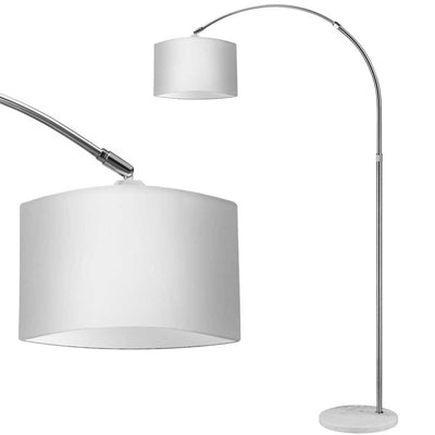 Lampada Arco Piantana Terra Design Moderno Metallo Paralume Tessuto E27 Bianco