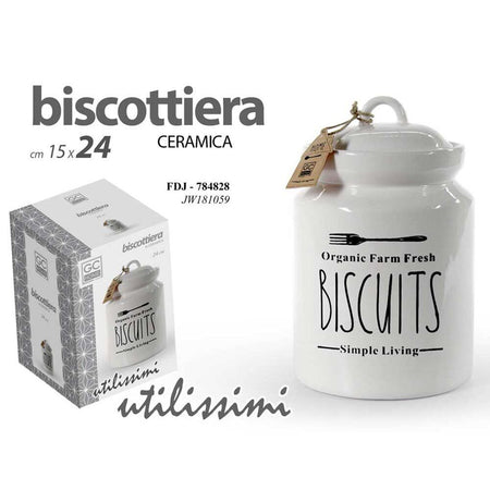 Biscottiera Barattolo per Biscotti Muffin Dolci in Ceramica Bianca con Scritte