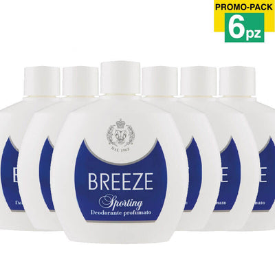 6 x Breeze Squeeze Deodorante Profumato Sporting 100ml Corpo No Gas