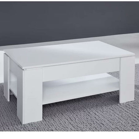 Tavolino Soggiorno con Rialzo Contenitore Tavolo Salotto Moderno Apribile Bianco
