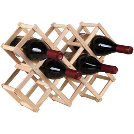 Portabottiglie Vino in legno Naturale Pieghevole Fisarmonica 10 Bottiglie