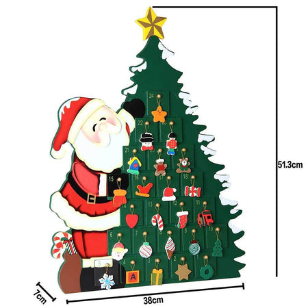 Calendario Avvento Babbo Natale con Albero in Legno 24 Cassetti e Decorazioni