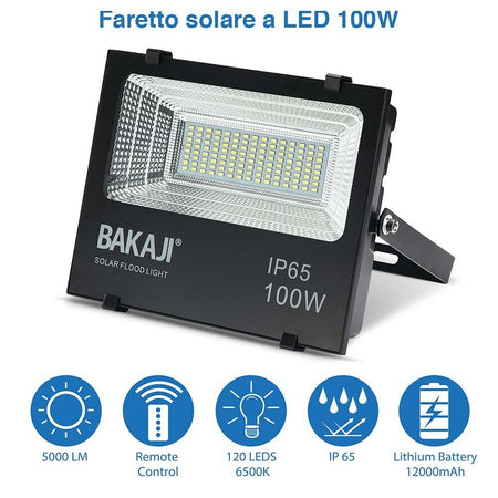 Faro LED 100W Pannello Solare Luce Esterno Alta Luminosita 1000lm + Telecomando