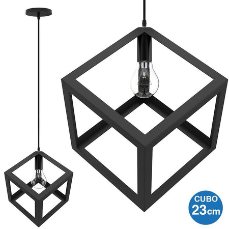 Lampadario Lampada Sospensione Cubo 23cm Design Moderno Paralume Metallo Nero