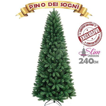 Albero Di Natale SLIM Pino Dei Sogni Altezza 240 cm Base a Croce 1125 Rami