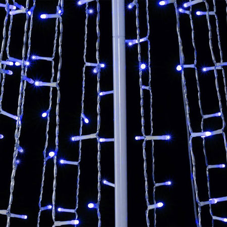 Albero Natale Luminoso 224 cm 592 LED BLU 8 Giochi Luce in Metallo per Esterno
