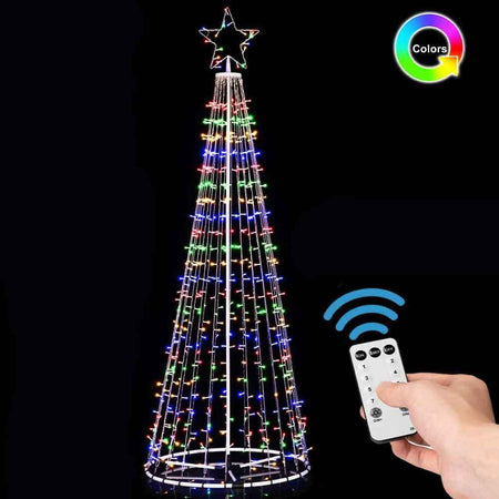 Albero Natale Luminoso 224 cm LED RGB Multicolor con Stella Decorazione Esterno