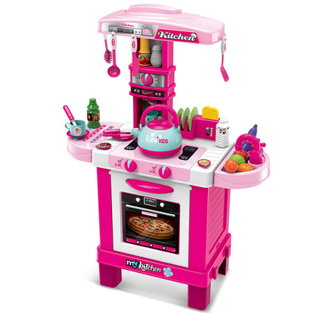 Cucina Giocattolo Bambini Luci Suoni e Bollitore Funzionante 29 Accessori Rosa