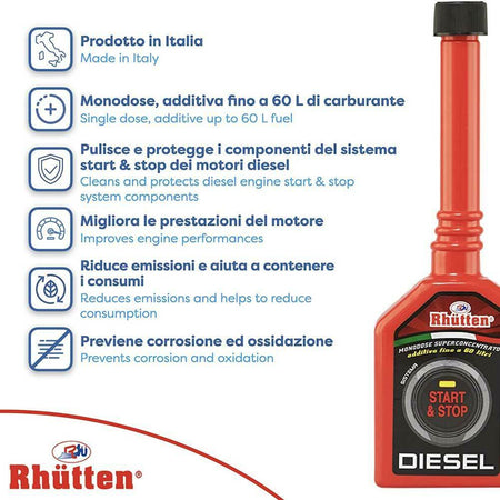 Rhutten Additivo Start e Stop Motore Diesel Monodose Super Concentrato 160ml