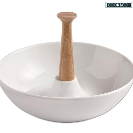 Insalatiera Ciotola Per Insalata 18cm In Ceramica Con Manico In Bambù Cucina