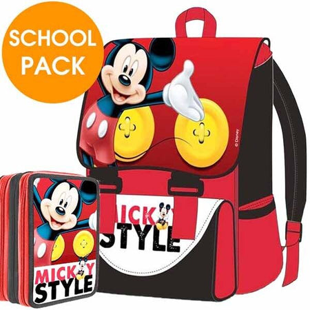 Kit Scuola School Pack Zaino Estensibile + Astuccio 3 Zip Disney Mickey Mouse