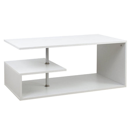 Tavolino Salotto Caffe Rettangolare Design Moderno Legno MDF 3 Ripiani Bianco