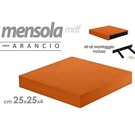 Mensola Parete Quadrata Scaffale 25x25x4cm Libreria Legno MDF Arancione Moderna