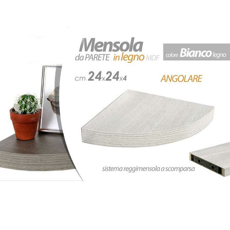 Mensola Parete Angolare Scaffale Ripiano ad Angolo in Legno MDF Bianco 24x4cm