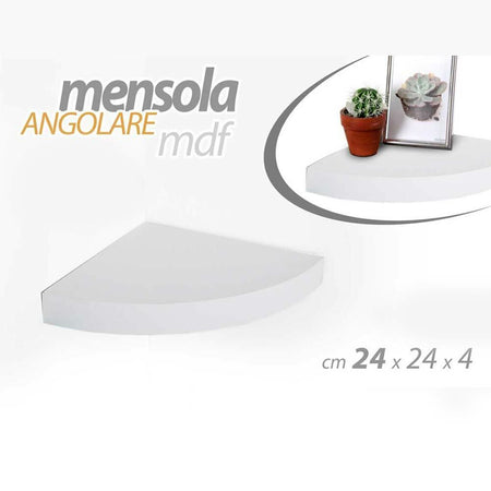 Mensola Parete Angolare Scaffale Ripiano ad Angolo in Legno MDF Bianco 24x4cm