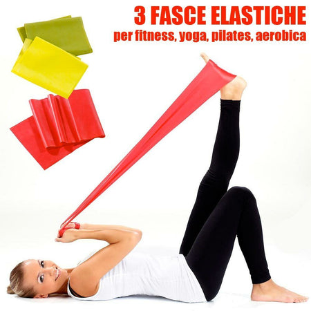 Set 3 Fasce Elastiche Fitness Bande Elastici Allenamento Palestra Yoga Pilates