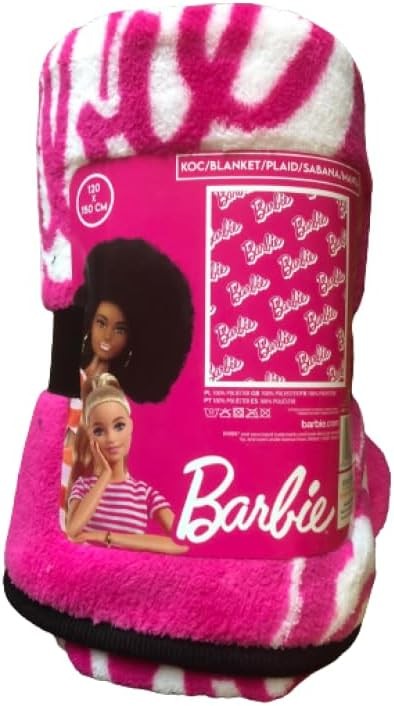 Barbie Coperta Super Morbida 120x150 Cm Plaid In Pile Barbie Original Rosa E Bianco