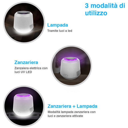 Lampada Zanzariera Elettrica UV LED Lume Tavolo Comodino Antizanzare 11,5 x 10cm