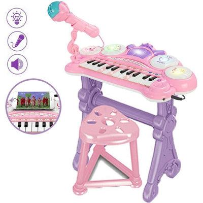 Pianola Tastiera Giocattolo Bambini 24 Tasti Microfono Attacco Mp3 e Supporto