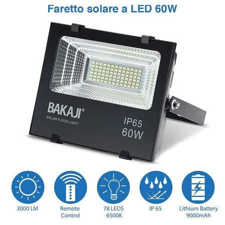 Faro LED 60W con Pannello Solare Luce Esterno Alta Luminosita 600lm + Telecomand