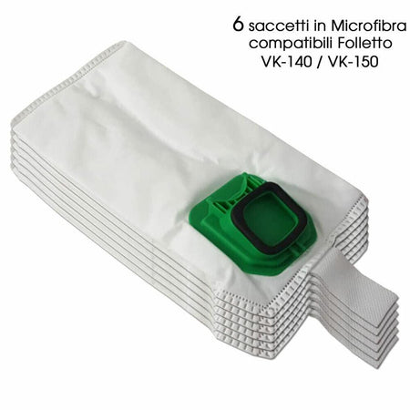SET 6 Sacchi Sacchetti + 6 Profumini per aspirapolvere Folletto VK140 / VK150