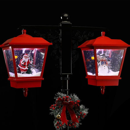Lampione Natale con Luce LED Scena Natalizia Neve Motorizzata Musica 188cm Nero