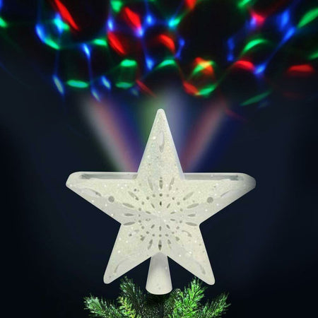 Puntale Proiettore LED Albero di Natale Forma Stella Bianco Effetti di Luce RGB