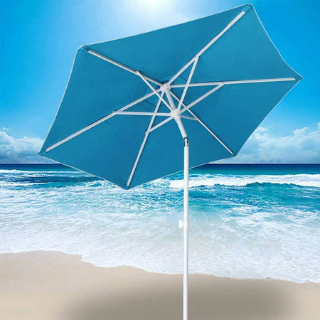 Ombrellone Mare Spiaggia Giardino Acciaio Inox Grande 210cm Azzurro con Custodia