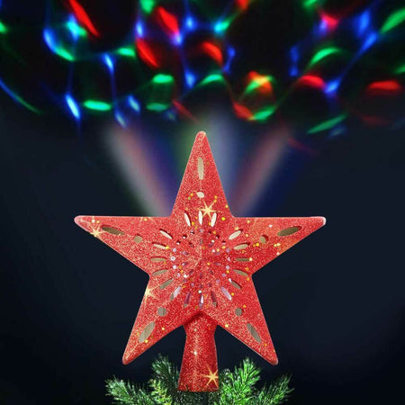 Puntale Proiettore LED Albero di Natale Forma Stella Rosso Effetti di Luce RGB