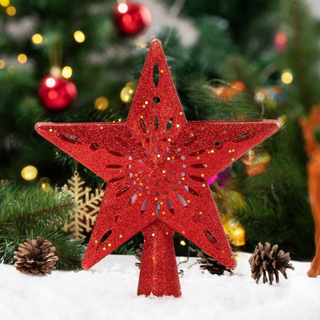Puntale Proiettore LED per Albero di Natale Forma Stella Rosso Gioco di Luce
